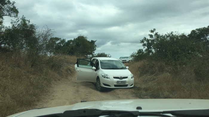 Carro branco encalhado no Kruger