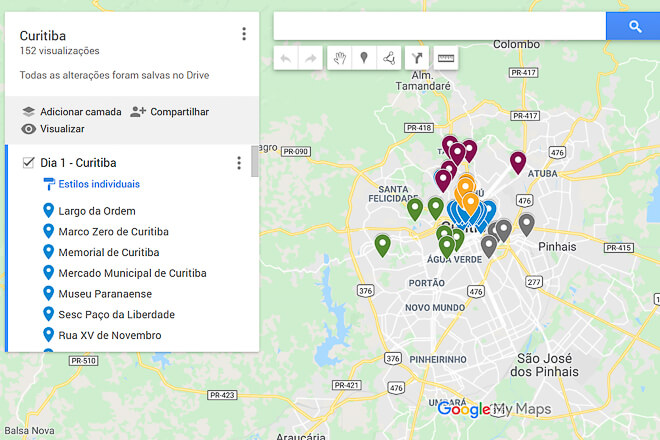 Todos os Pins de um roteiro para Curitiba