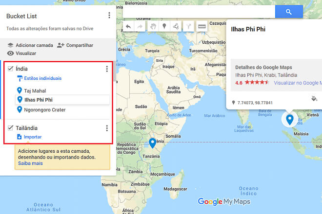 Camadas no Google My Maps